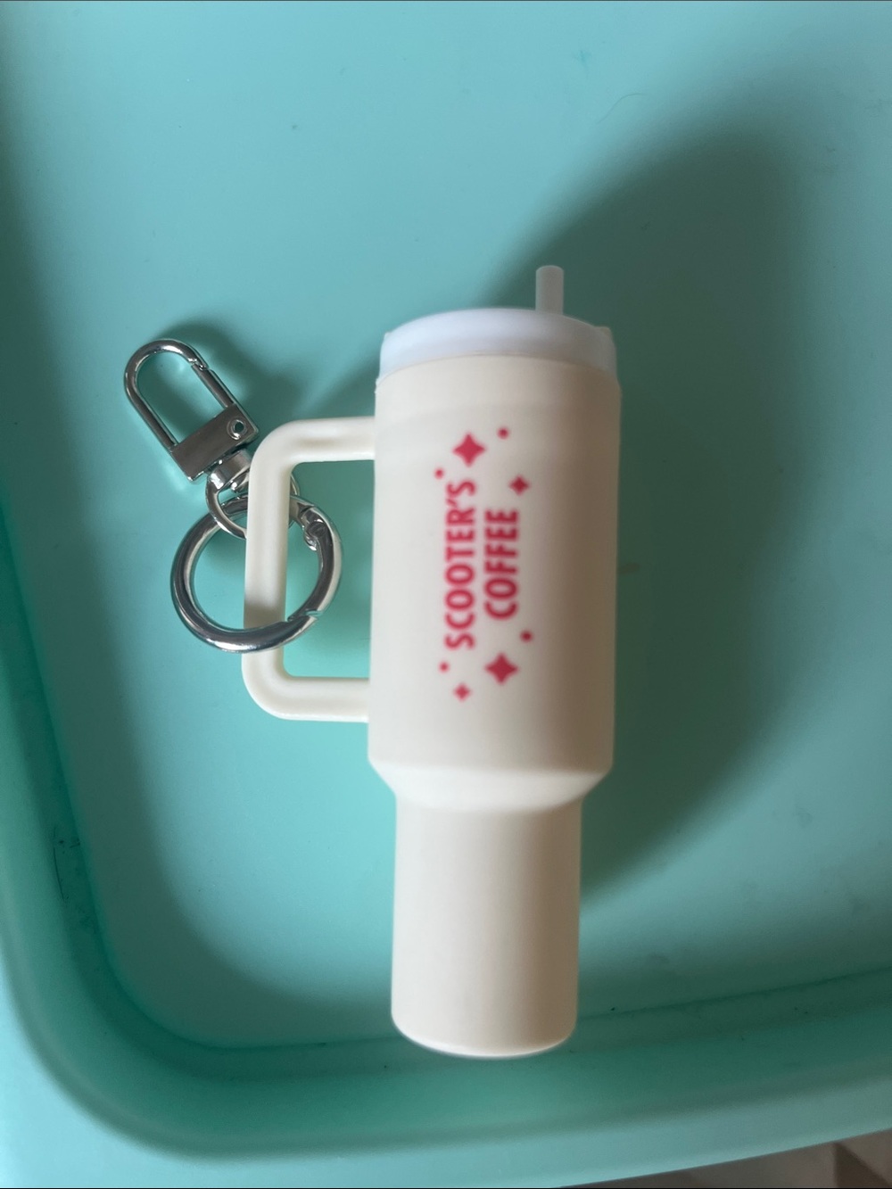 Scooter's Coffee Tumbler Keychain - Cream with Red Logo